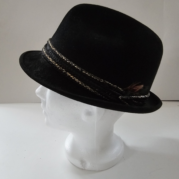 Vintage Mallory felt fedora black hat 1950s-1960s Retro style - Picture 7 of 15